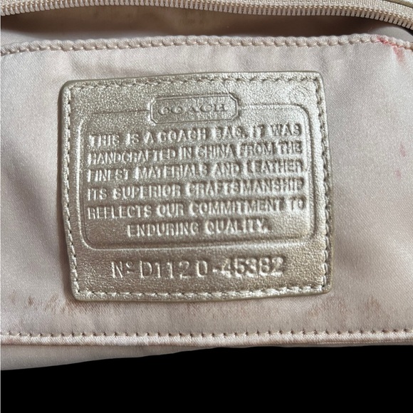 COACH Op Art Satin/Leather Small Handbag Shoulder Bag Beige - Picture 6 of 10